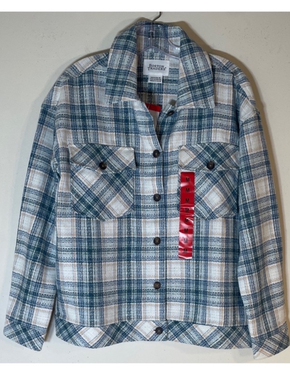 Boston Traders Boho Wool Blend Textured Plaid Shirt Jacket Shacket. M. NWT.